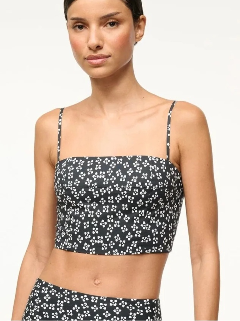 💕 STAUD Federico tank in black woodblock floral NEW size L cotton smocked crop